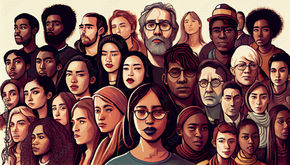 A large group of diverse people in multietnicity group, no real people, generative ai A large group of diverse people in multietnicity group, no real people, generative ai