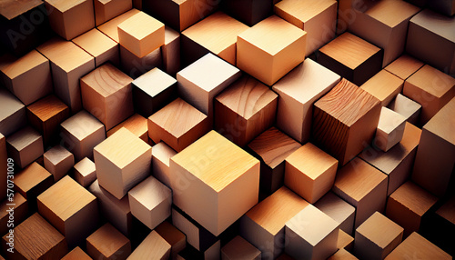Wooden blocks background, wooden cube pattern, generative ai © TheGoldTiger