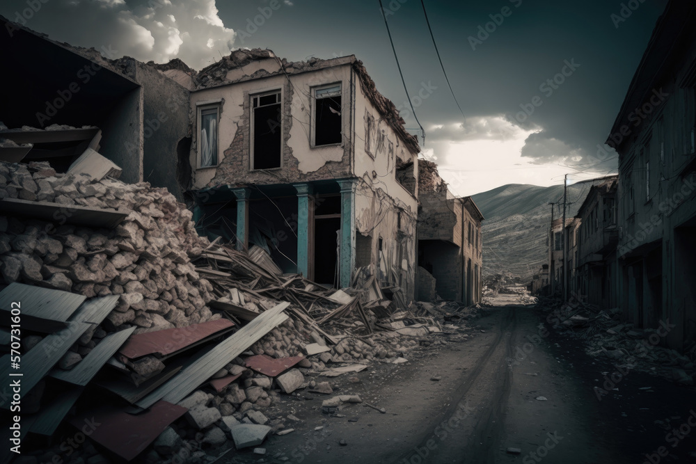Consequences after the earthquake, collapse, natural disasters. Illustrations Generative AI Consequences after the earthquake, collapse, natural disasters. Illustrations Generative AI