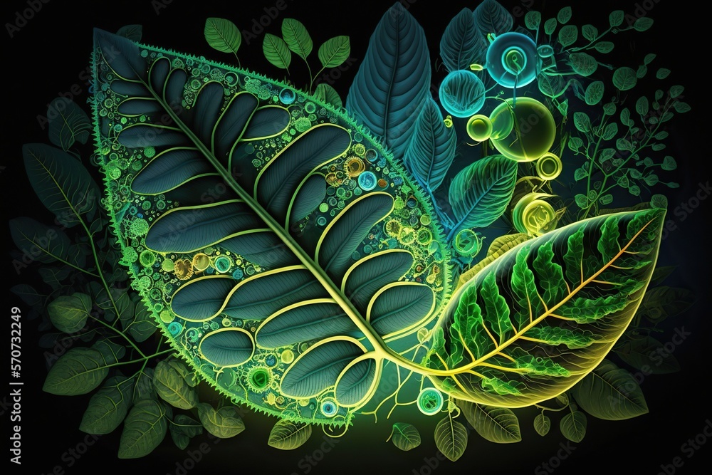 Abstract representation of photosynthesis with bright green