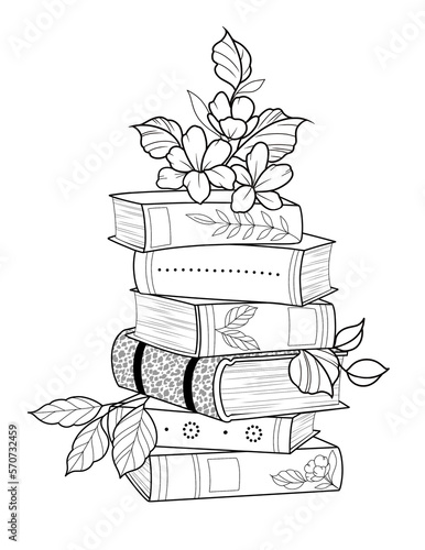 hand drawn illustration of a book flowers tattoo photo