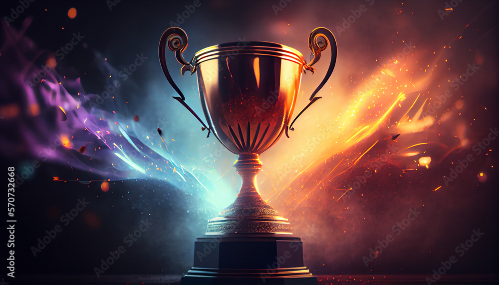 Winner trophy with flames and blurred background, generative ai - obrazy, fototapety, plakaty 