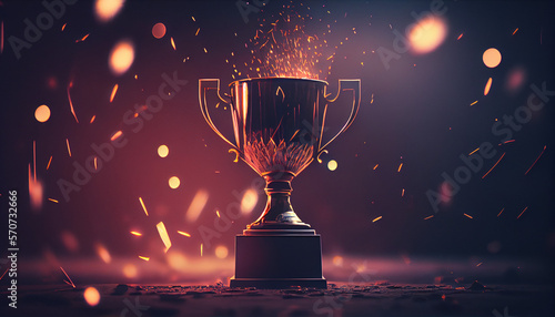 Winner trophy with flames and blurred background, generative ai