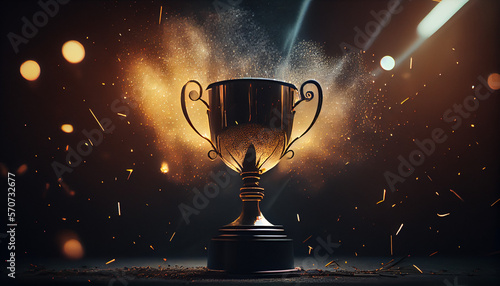 Canvas Print Winner trophy with flames and blurred background, generative ai