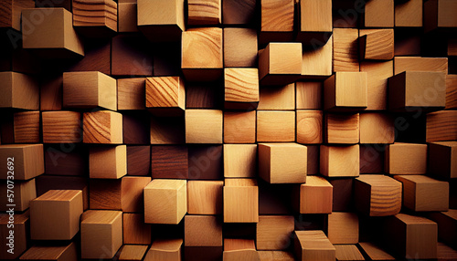 Wooden blocks background, wooden cube pattern, generative ai