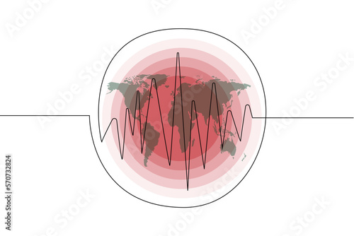 earthquake world map signal danger seismograph line drawing simple concept