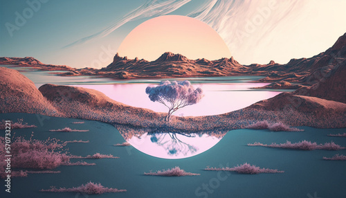 Surreal and Whimsical Pastel Dream-Like Landscapes  Futuristic High Quality Illustrations of Strange New Worlds and Planets  Collage Aesthetic. Vibrant Photo Realistic Space  Nature Sci-Fi Landscapes
