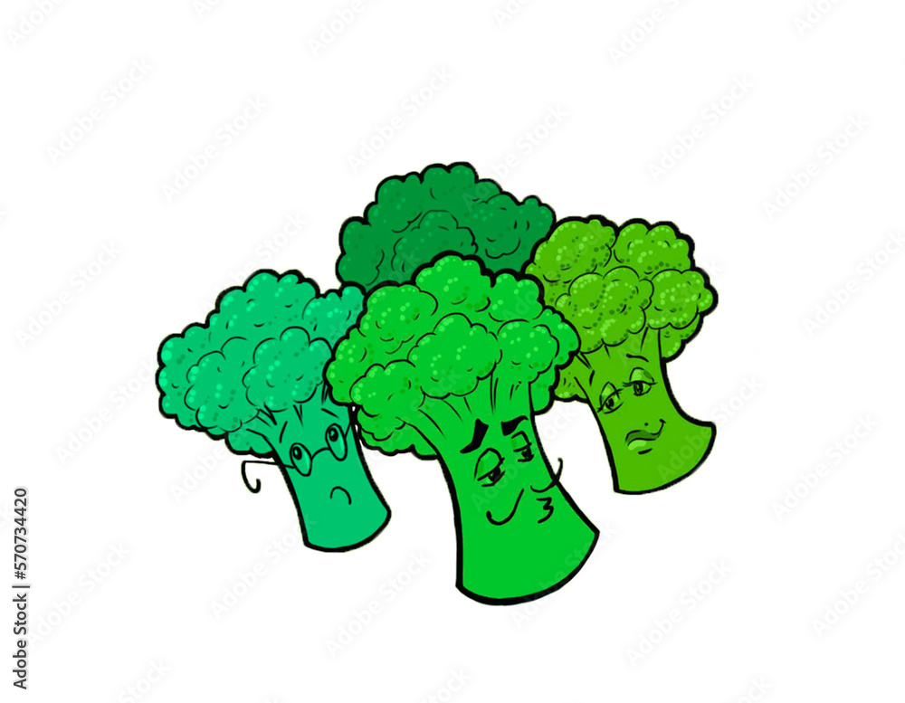 Art humor characters broccoli family. High quality illustration Art humor characters broccoli family. High quality illustration