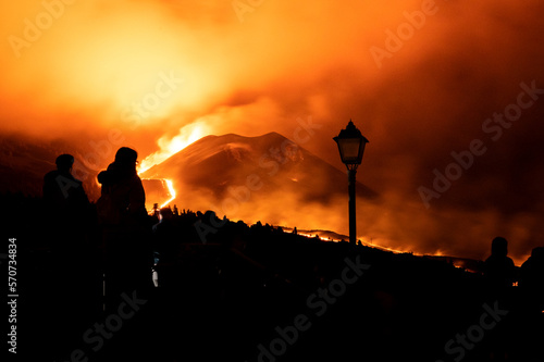 People observe the recent Eruption of El Cumbre Vieja an active Volcano in La Palma, Canary Islands, Spain, December 2021 photo