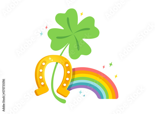 Vector lucky clover, horseshoe and rainbow for Patrick's day.