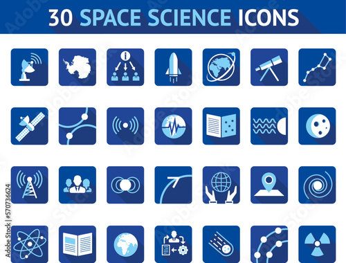 30 space exploration, satellite and connection vector icons