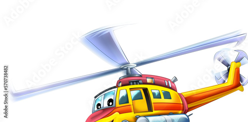 cartoon ambulance rescue helicopter flying on duty illustration for children