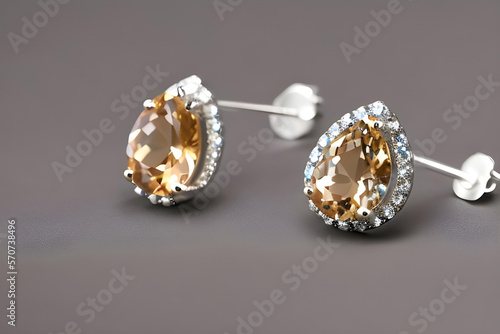silver earrings. earrings. earring concept. close up of a pair of rings. set of earrings. AI generated. jewelry. topaz earrings. topaz. jewelry 