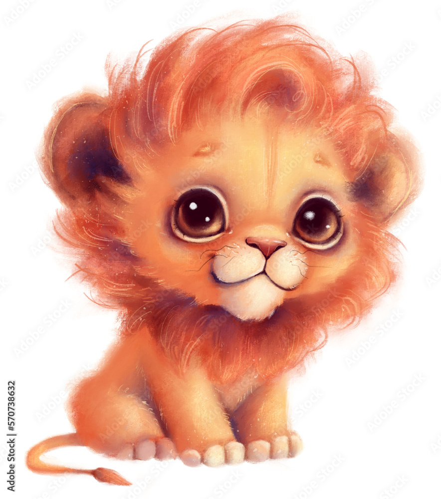 Illustration of a cute cartoon lion. Cute little animals. Transparent