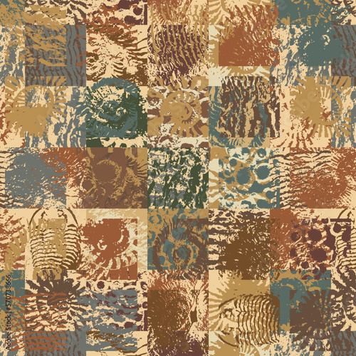 vector abstact seamless pattern background with sea stone texture with imprints of ancient ammonite shells. Suitable for wallpaper design, wrapping paper, fabric, ceramic tiles