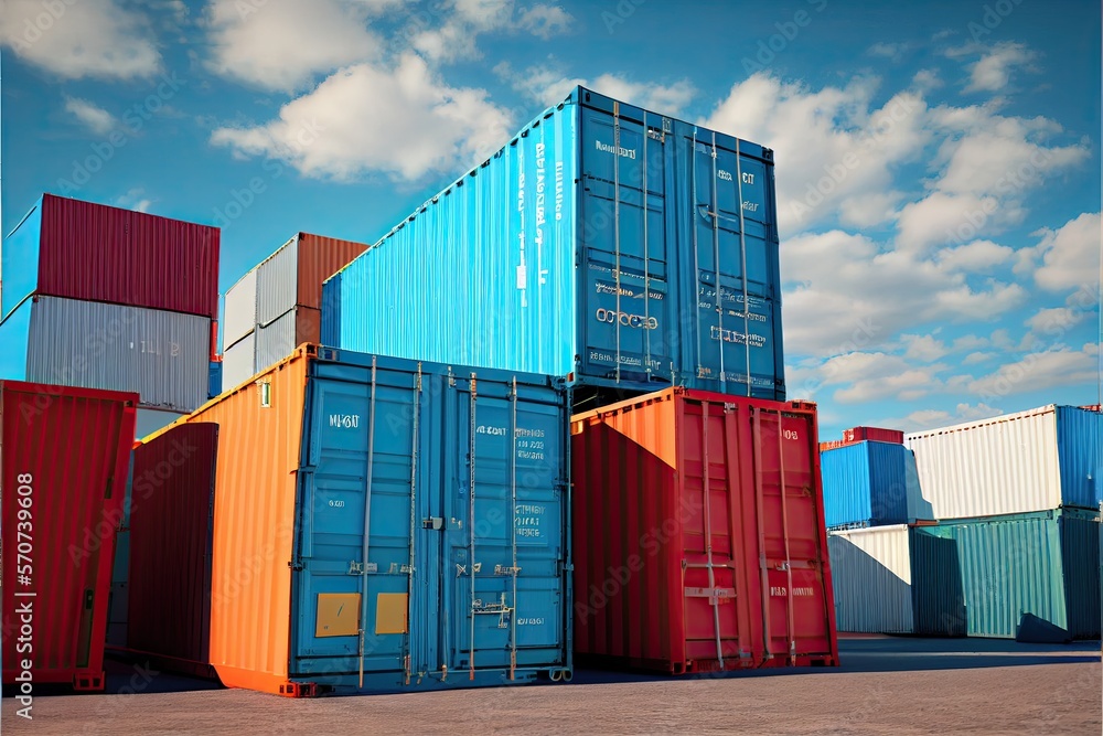 Fototapeta premium Containers in port - trade and shipping - Supply chain , generative ai