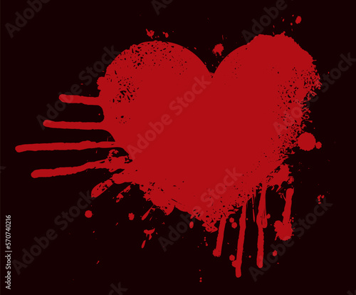 Vector abstract red heart sign with drops and streaks. A bloody heart with spots isolated on a light background. Suitable for valentine card, t-shirt design, tattoo, sticker, design element, greetings