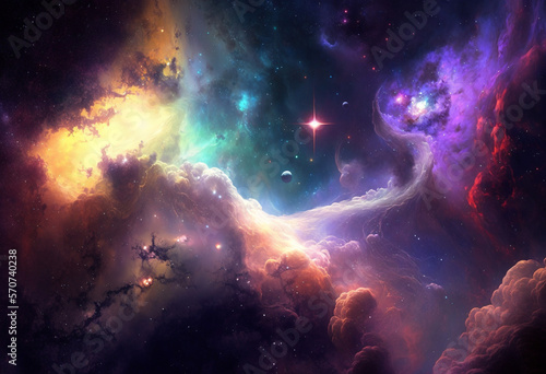 A Celestial AI-Generated Render of the Colorful Universe: Exploring the Glittering Stars, Planets, and Nebulae of the Milky Way © MrnSailor