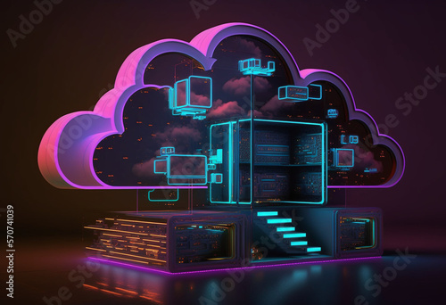 Neon-Illuminated Cloud Computing: AI-Generated Render of the Futuristic Technology Landscape