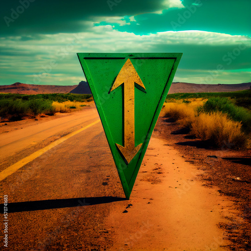 Arrow at empty road.