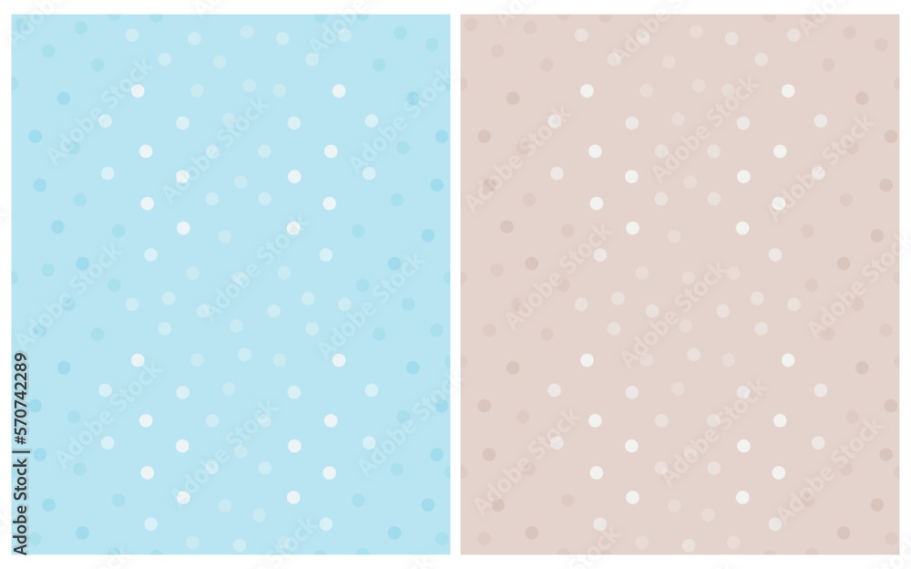Simple Dotted Seamless Vector Patterns. Glowing Tiny Dots Isolated on a Pastel Blue and Light Warm Gray Background. Polka Dots Print. Cute Simple Abstract Repeatable Print with Spots ideal for Fabric.