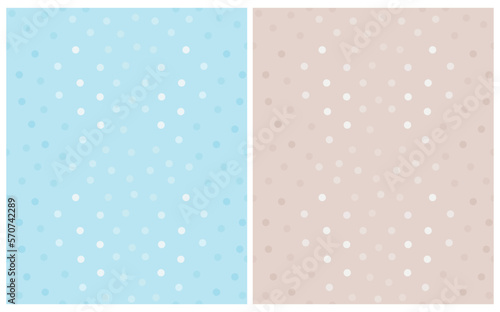 Fototapeta Naklejka Na Ścianę i Meble -  Simple Dotted Seamless Vector Patterns. Glowing Tiny Dots Isolated on a Pastel Blue and Light Warm Gray Background. Polka Dots Print. Cute Simple Abstract Repeatable Print with Spots ideal for Fabric.