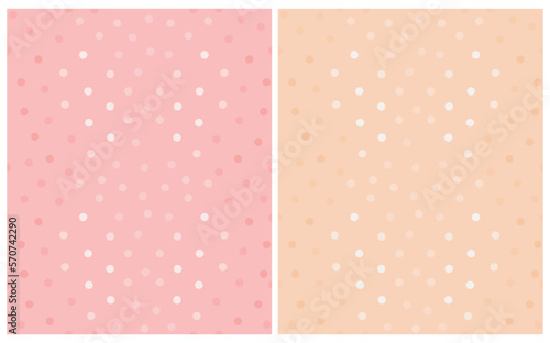 Fototapeta Naklejka Na Ścianę i Meble -  Simple Dotted Seamless Vector Patterns. Glowing Tiny Dots Isolated on a Pastel Pink and Light Coral Background. Polka Dots Print. Cute Simple Abstract Repeatable Print with Spots ideal for Fabric.