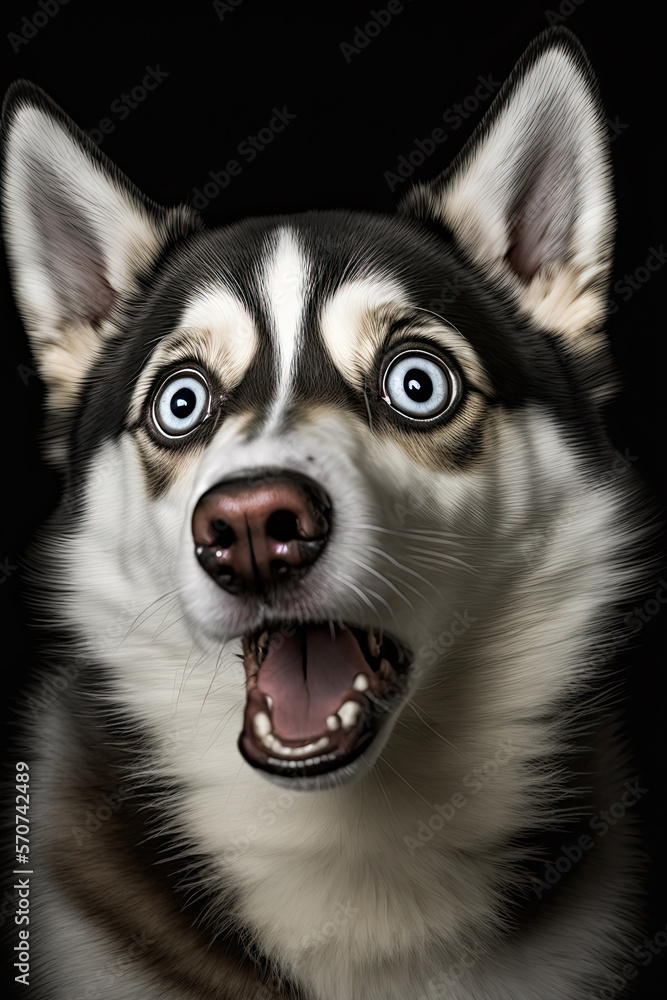 Surprised Siberian Husky portrait - Created with generative AI technology