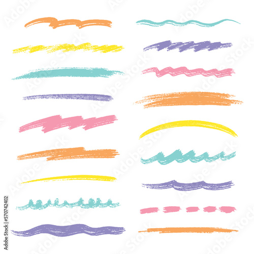 カラフルな筆書き・手書きライン素材のセット／A set of colorful brush writing and handwritten line materials