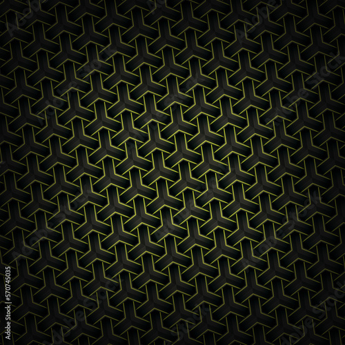 Black abstract japanese texture. Glowing yellow light geometric pattern over dark background