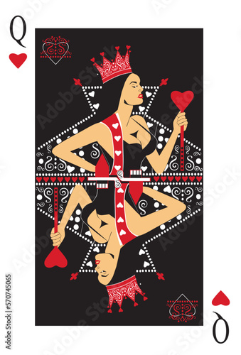 Queen of Hearts playing card  vector illustration ornament