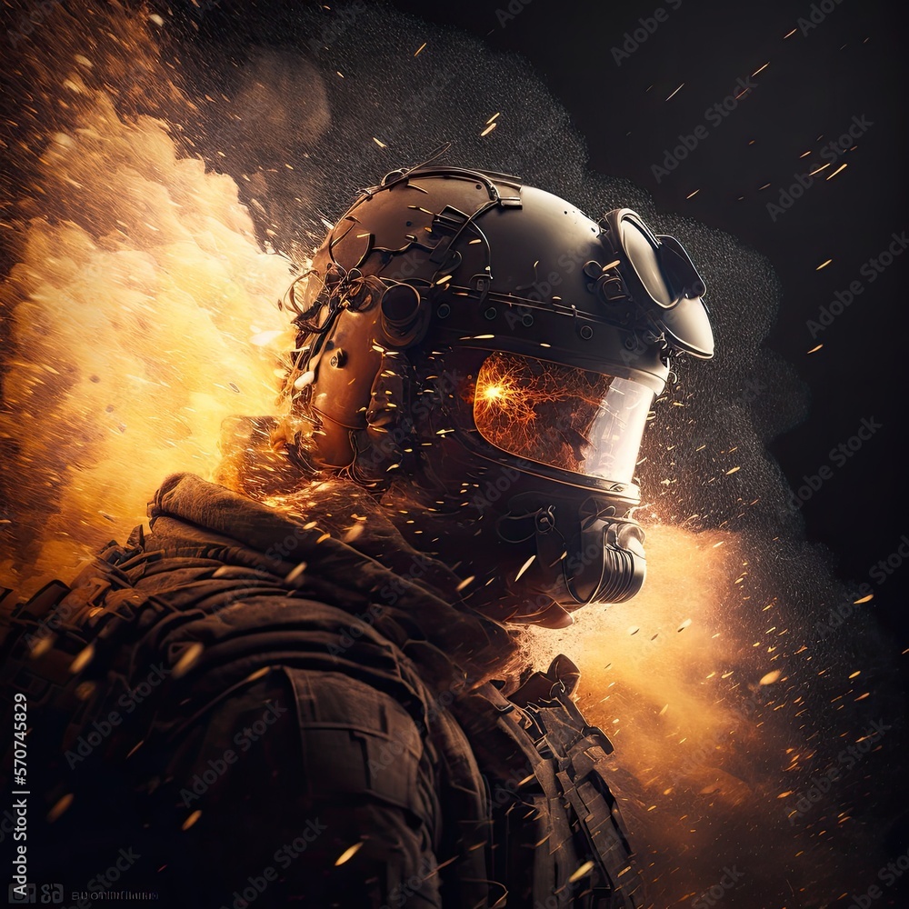 moment after a grenade explodes scattering metal shrapnel and bright