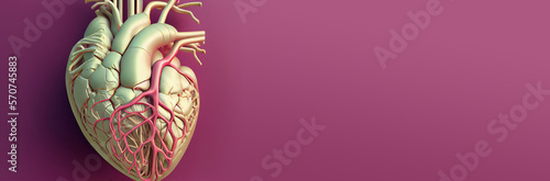 Human heart, isolated anatomical model of the heart isolated on purple background 3D MODEL Banner