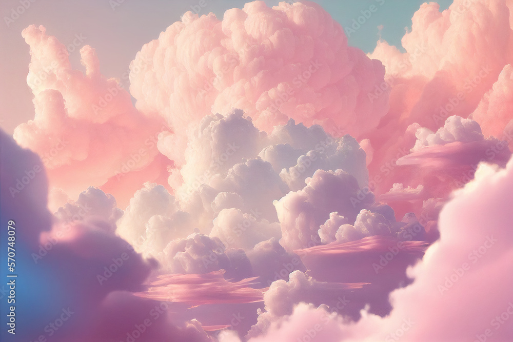 Background of fluffy baby pink pastel cotton candy clouds in the sky ...