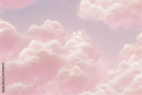 Background of fluffy baby pink pastel cotton candy clouds in the sky. Generative AI   photo