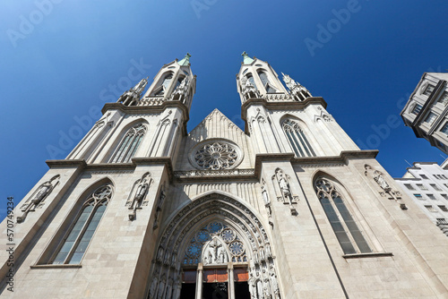 Perspective view of the Cathedral of Se in Sao Paulo downtown, Brazil