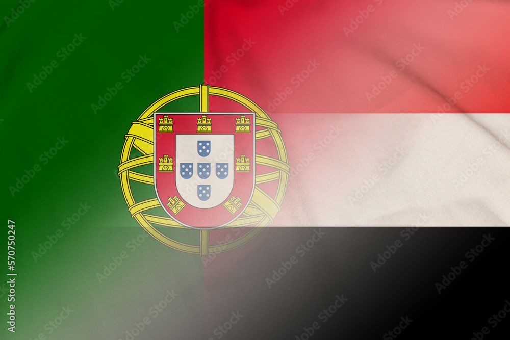 Obraz premium Portugal and Yemen national flag transborder relations YEM PRT