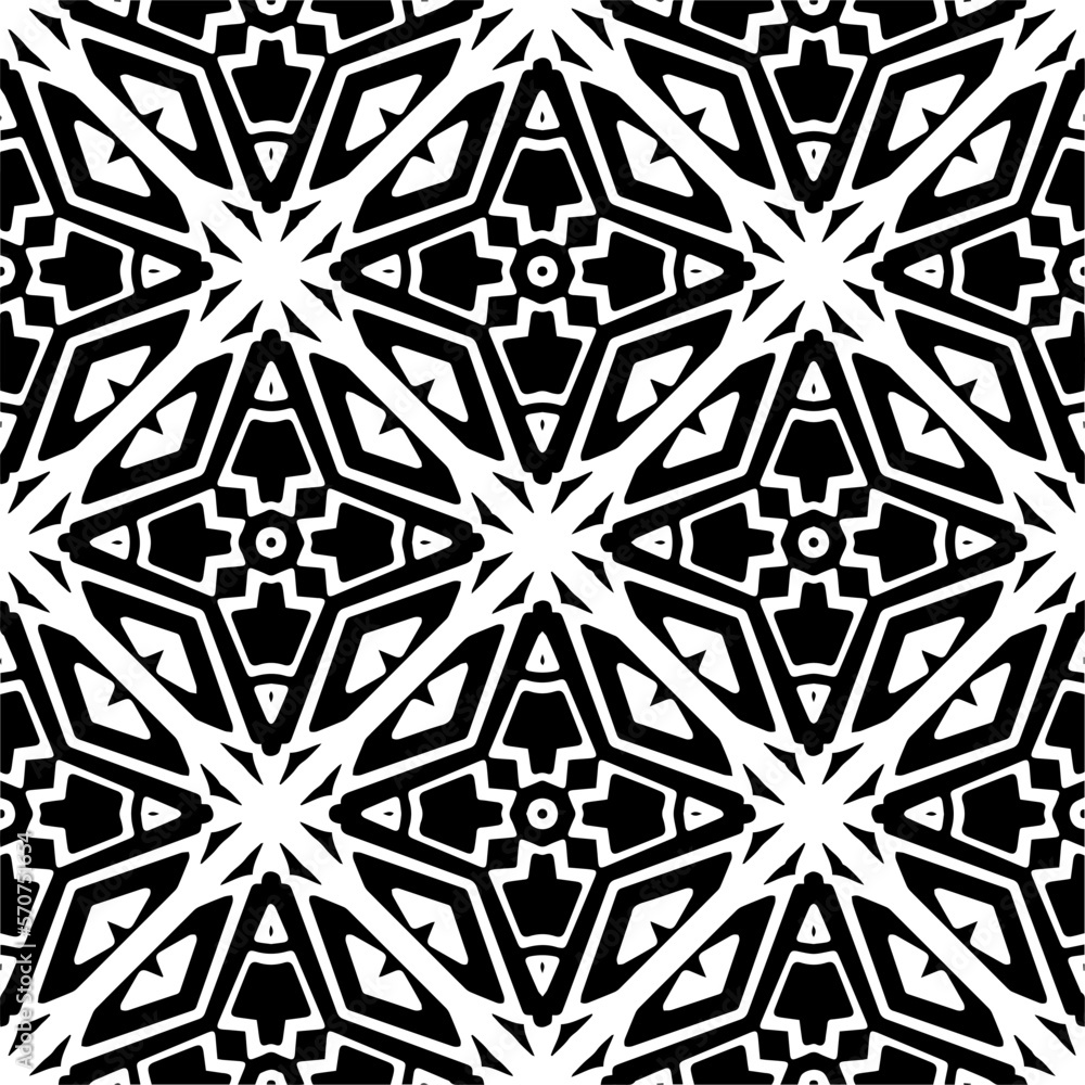 Vector geometric traditional folk ornament. Ethnic seamless pattern. Minimal ornamental background with abstract shapes. Black and white texture. Dark repeat design. Vector geometric traditional folk ornament. Ethnic seamless pattern. Minimal ornamental background with abstract shapes. Black and white texture. Dark repeat design.