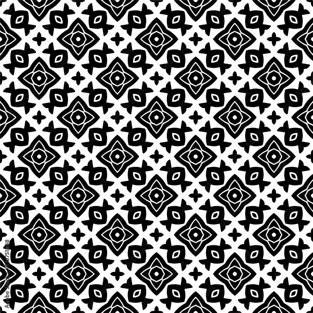 Vector geometric traditional folk ornament. Ethnic seamless pattern. Minimal ornamental background with abstract shapes. Black and white texture. Dark repeat design Vector geometric traditional folk ornament. Ethnic seamless pattern. Minimal ornamental background with abstract shapes. Black and white texture. Dark repeat design