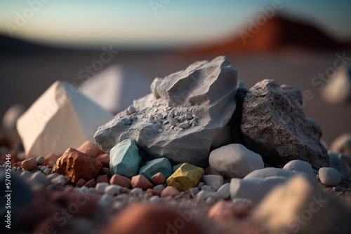 Small pile of minerals extracted in a rare earth mine. Ai generated.