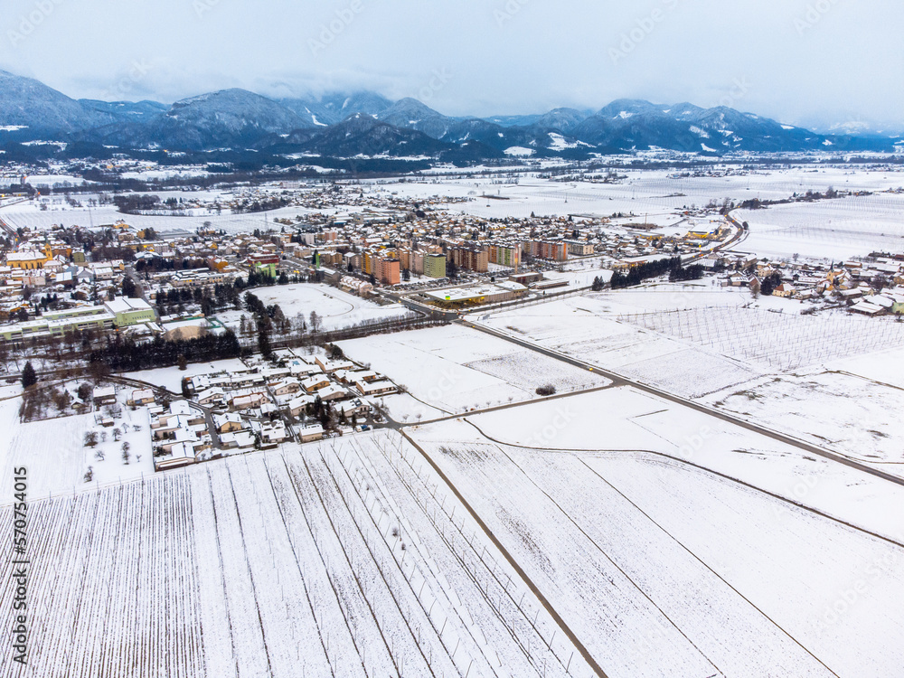 Drone view of a rural Slovenian town Zalec