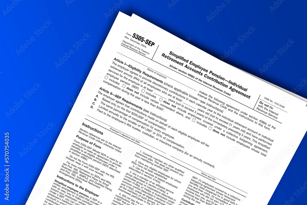 Fototapeta premium Form 5305-SEP documentation published IRS USA 07.17.2012. American tax document on colored