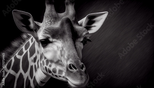 Schwarz weiß Portrait von einer Giraffe. Perfektes afrikanisches Wandbild - Generative Ai