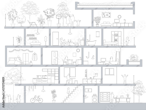 A set of furniture elevation vector illustrations that are ideal for designing architectural cross-section blueprints will help you in your work