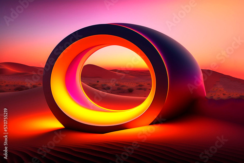 Wallpaper Mural abstract object with yellow led lights in the middle of the desert, sunset, , AI generated illustration Torontodigital.ca
