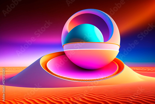 Wallpaper Mural abstract spheres of pastel color in the middle of the desert, sunset, 3d spheres , AI generated illustration Torontodigital.ca