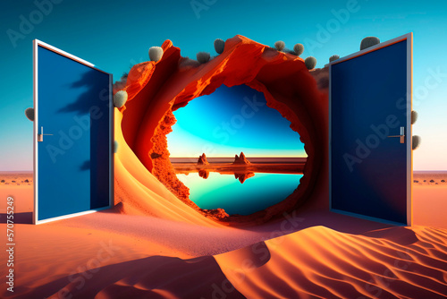 Wallpaper Mural abstract open doors in the middle of the desert, sunset , AI generated illustration Torontodigital.ca
