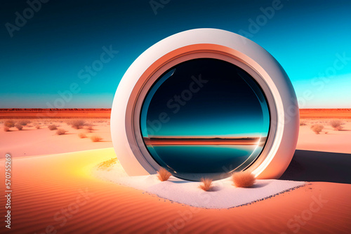 Wallpaper Mural illustration with an abstract portal in the middle of the desert with snow around , AI generated illustration Torontodigital.ca