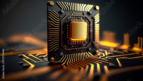 Central Computer Processors CPU upright concept. Motherboard digital chip. Tech science background. Integrated communication processor. Generative AI photo