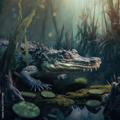 CROCODILE IN THE SWAMP, WALLPAPER 8K , IA GENERATIVE © RafaelVm